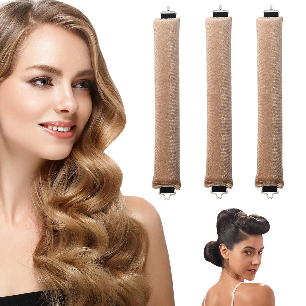 Heatless Curling Hair 3PCS Heatless Curling Rods Overnight Blowout Heatless Curls Hair Curlers to Sleep in for Women (Coffe) (Khaki)